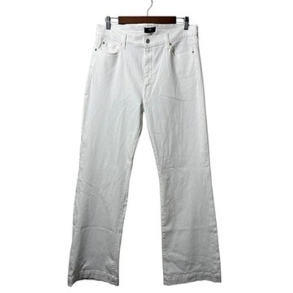 7 For All Mankind Dojo White Jeans 32‎ Flare Bootcut Stretch Fan Pocket Y2K NWOT
